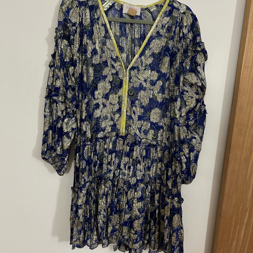 Blue V-Neck Bishop Sleeve Sundress